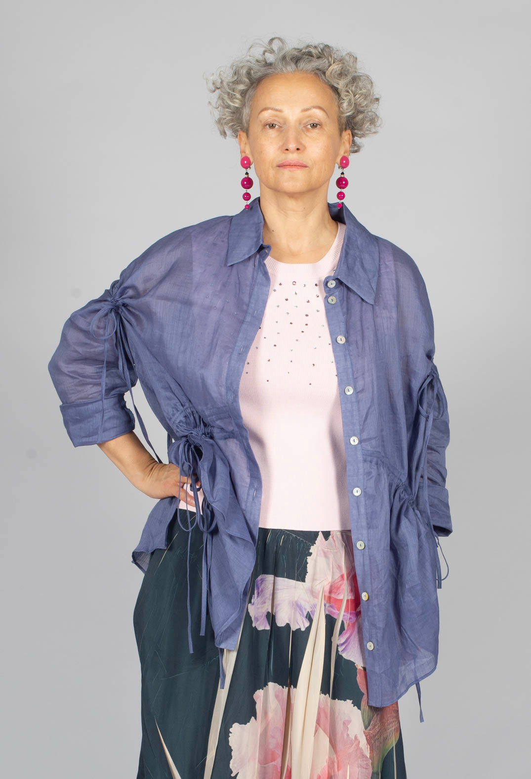 Ruched Shirt in Indigo