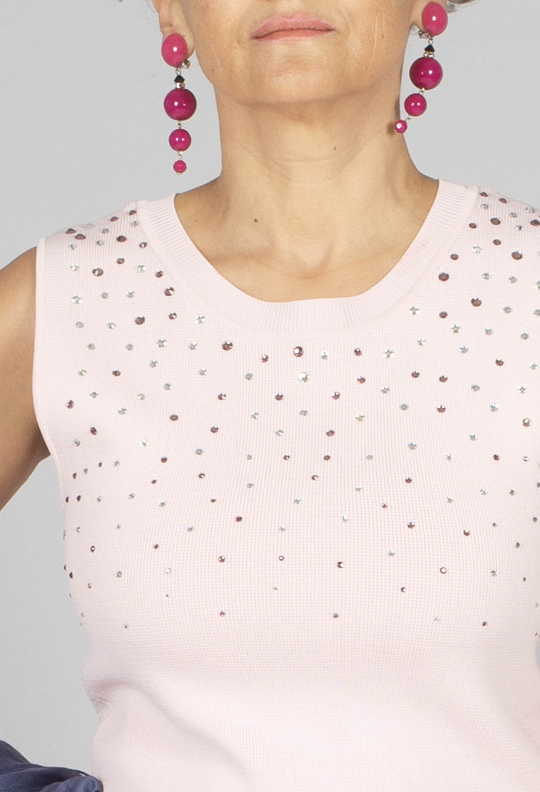 Knit Top with Crystals in Flamingo