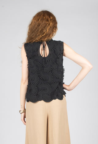 Nova Cotton Top with Embossed Flowers in Black