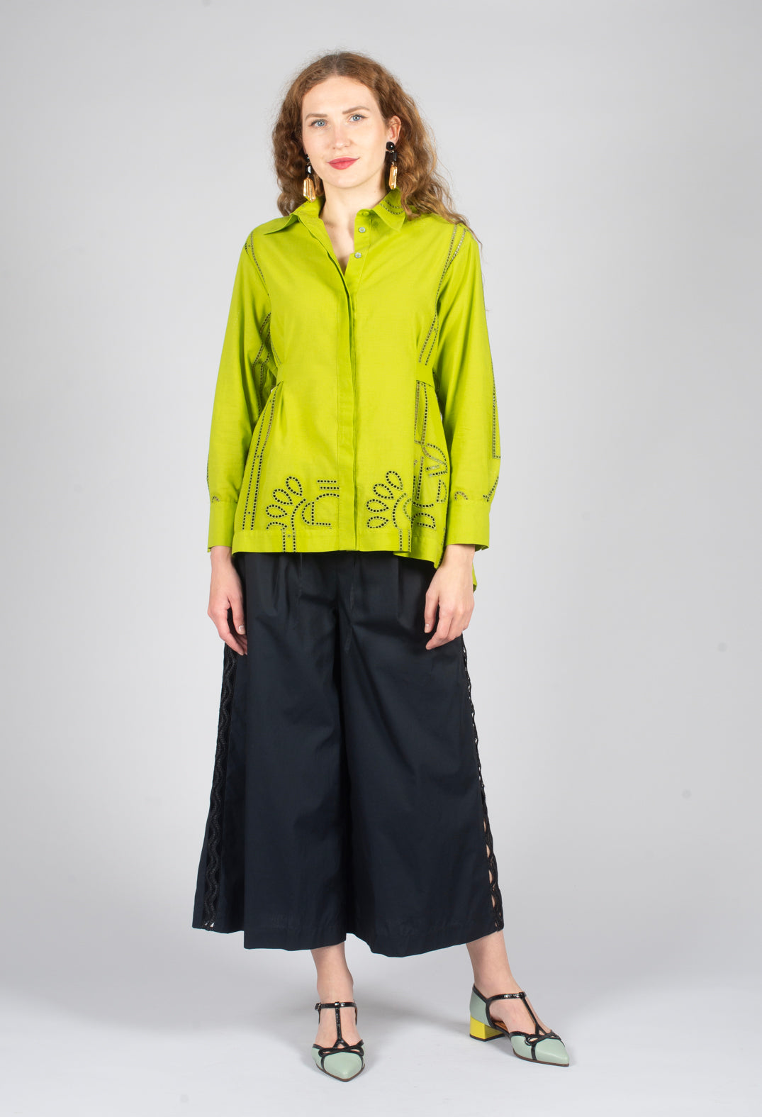 Vega Wide Leg Trousers with Lace Insert in Black