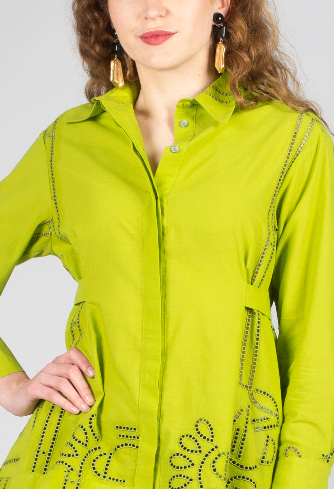 Ellide Broderie Anglaise Shirt in Wasabi