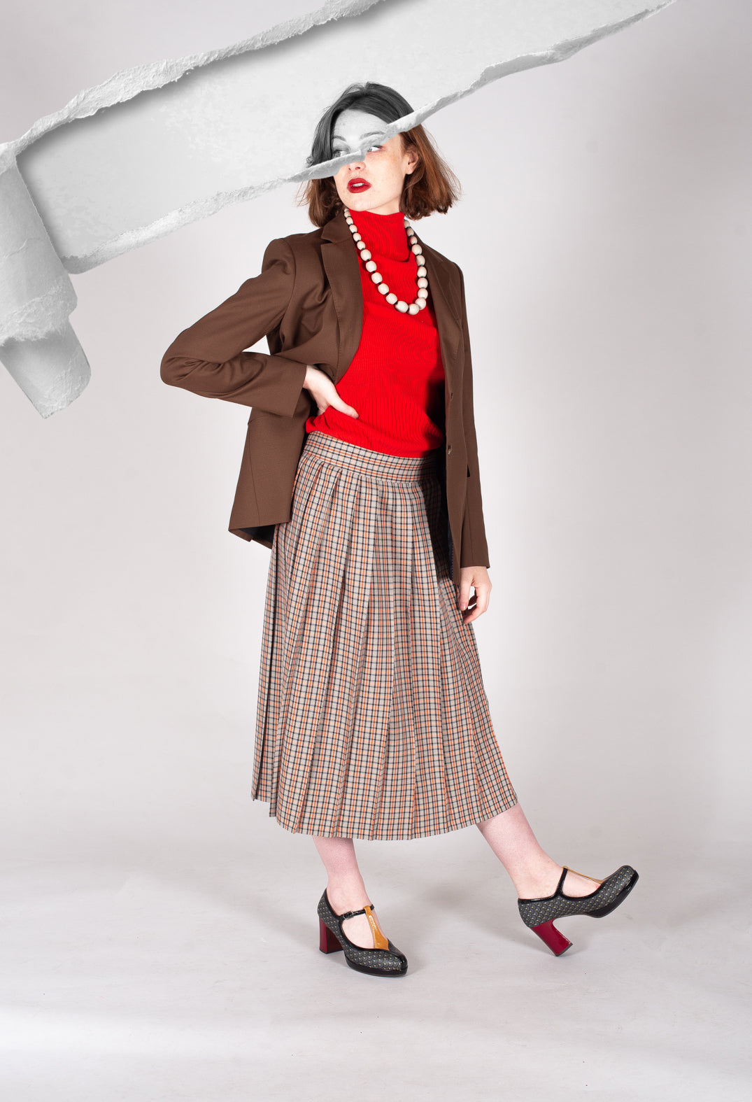 Turtleneck Top with Ribbed Effect in Orange