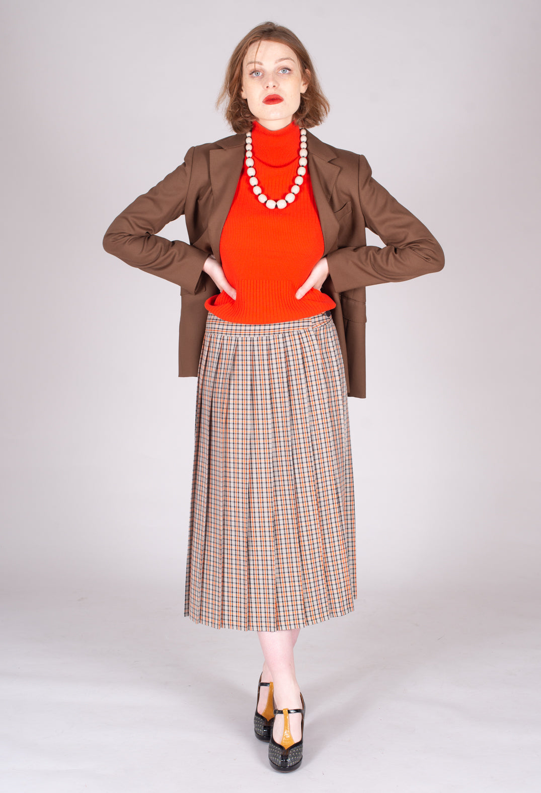 Turtleneck Top with Ribbed Effect in Orange