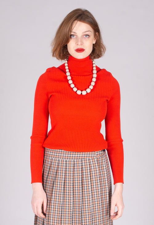 Turtleneck Top with Ribbed Effect in Orange