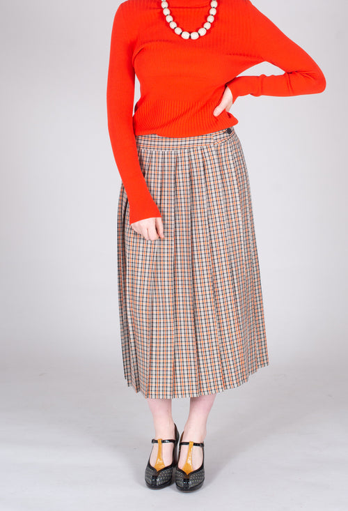 Check Pleated Skirt in Tortora Orange