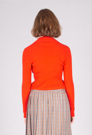 Turtleneck Jumper with Ribbed Effect in Orange