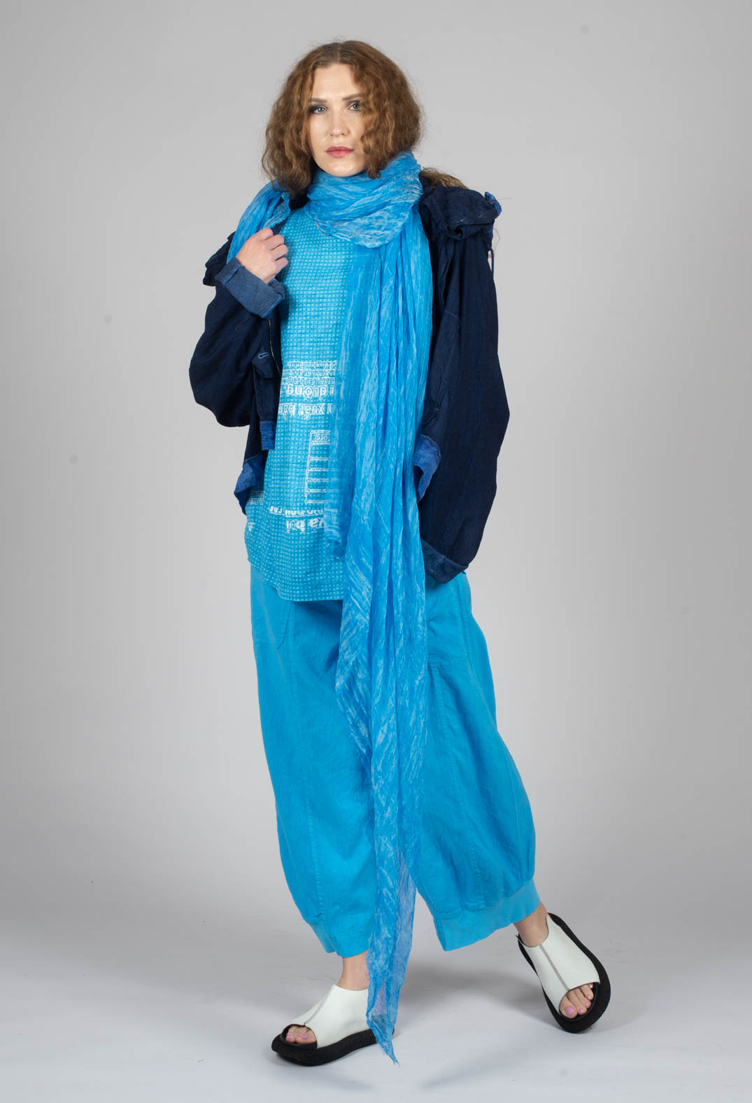 Trousers with Fold Over Waistband in Malibu