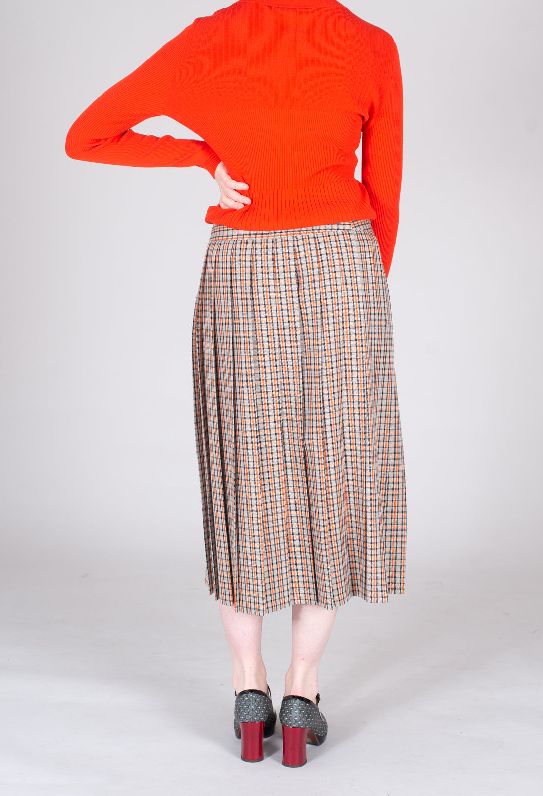 Beatrice B Check Pleated Skirt in Tortora Orange – Olivia May