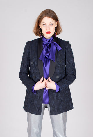 Jacquard Double Breasted Jacket in Navy