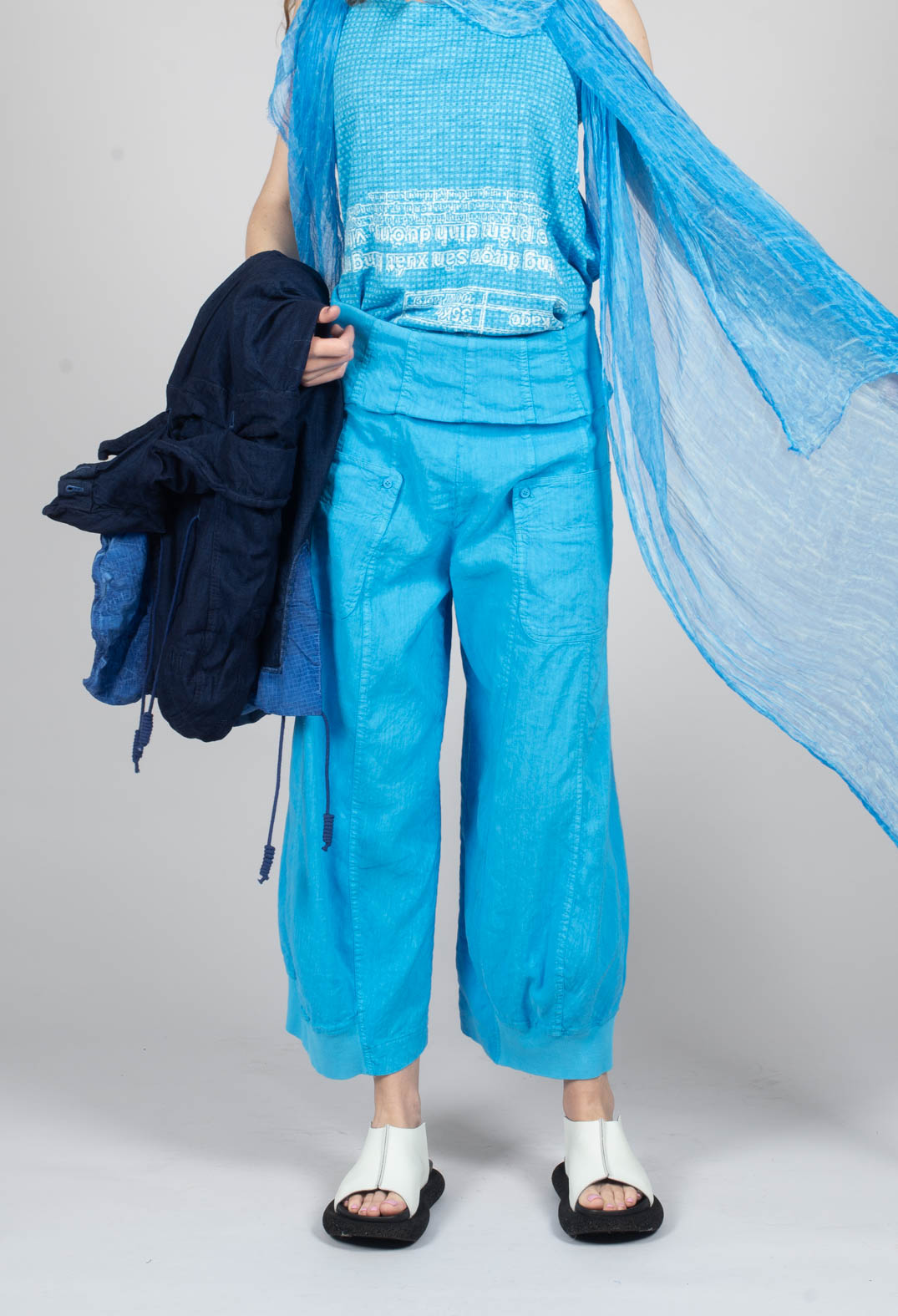 Trousers with Fold Over Waistband in Malibu