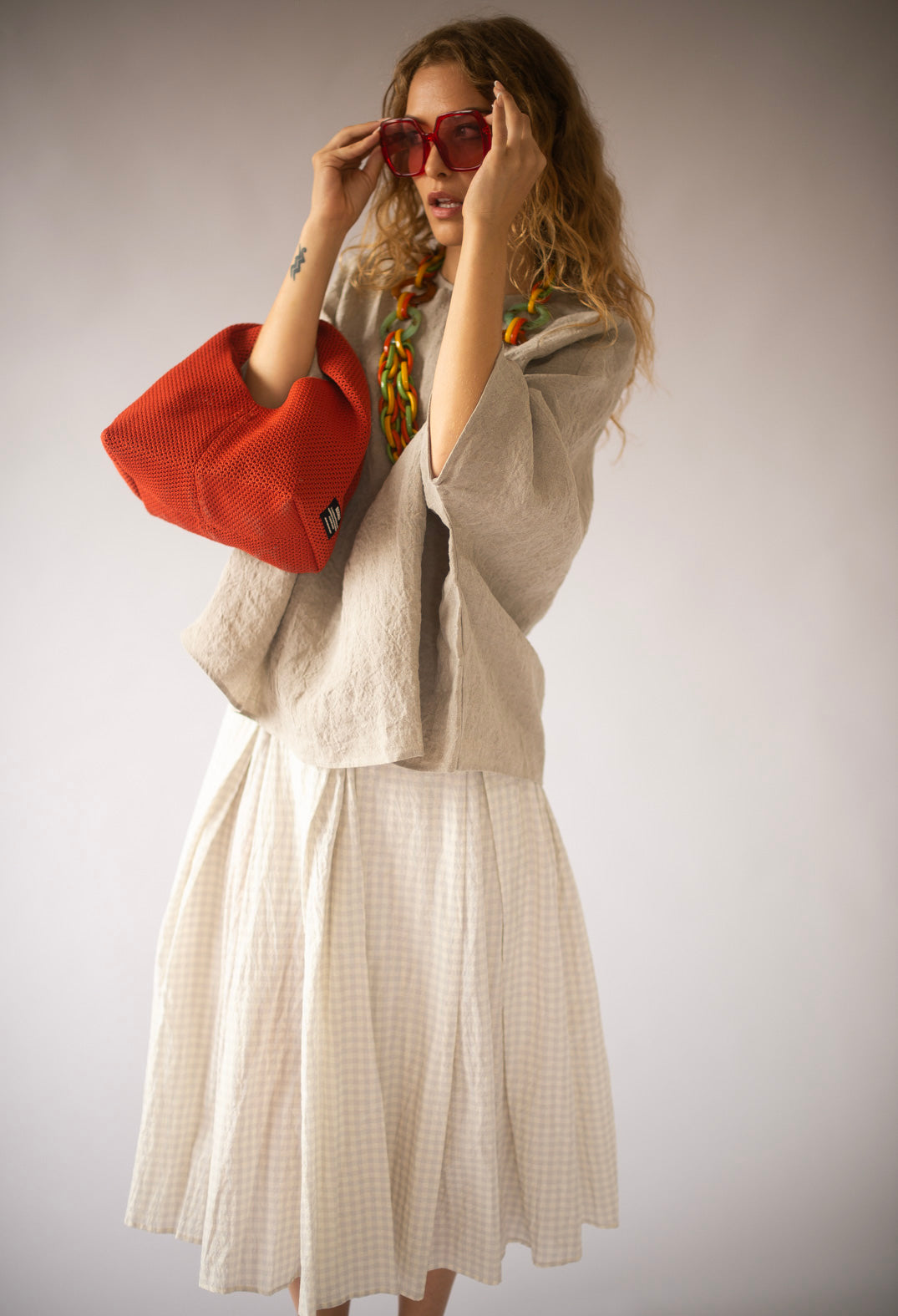Gingham Skirt in Limestone