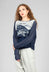 Cropped Pullover with High Low Hem in Navy Jacquard