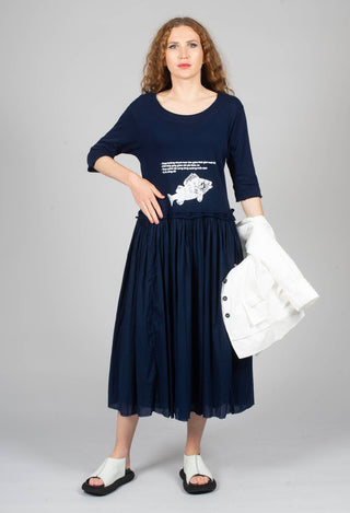 Dual Fabric Dress in Navy Print