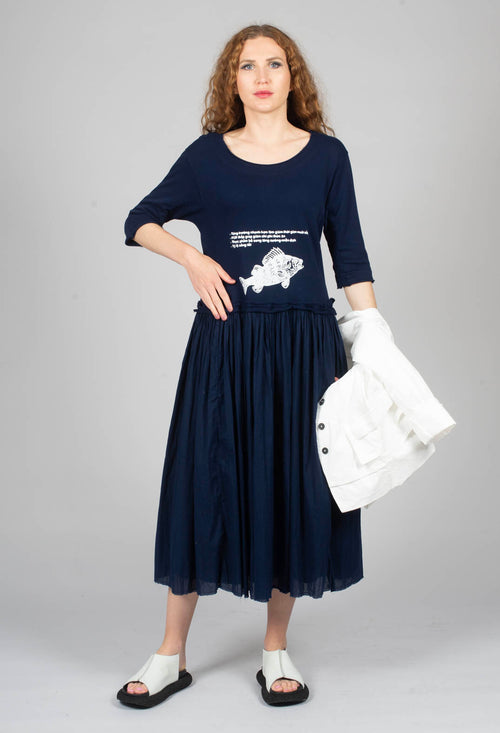 Dual Fabric Dress in Navy Print