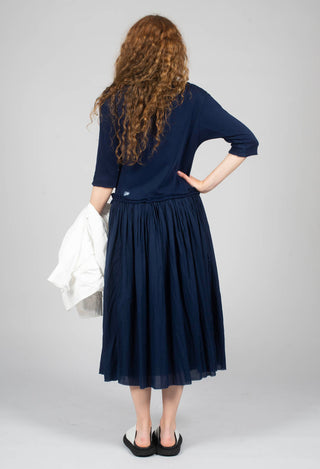 Dual Fabric Dress in Navy Print