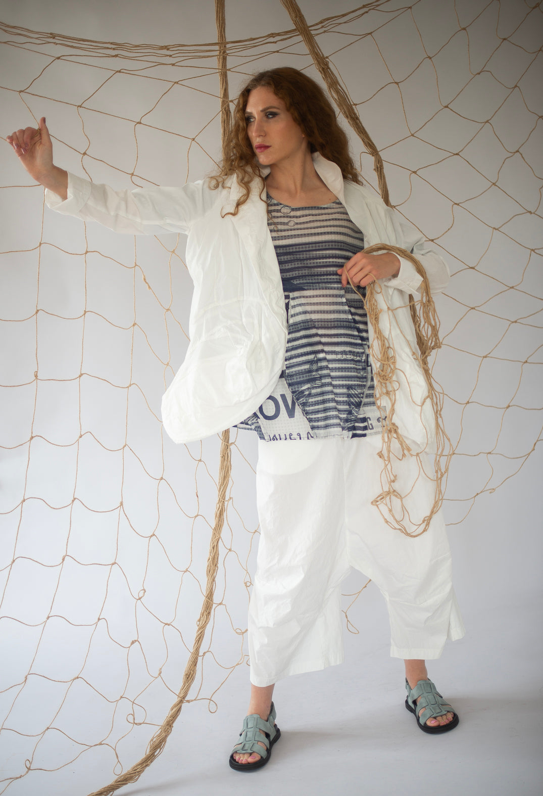 Oversized Lightweight Cotton Top in Navy Print