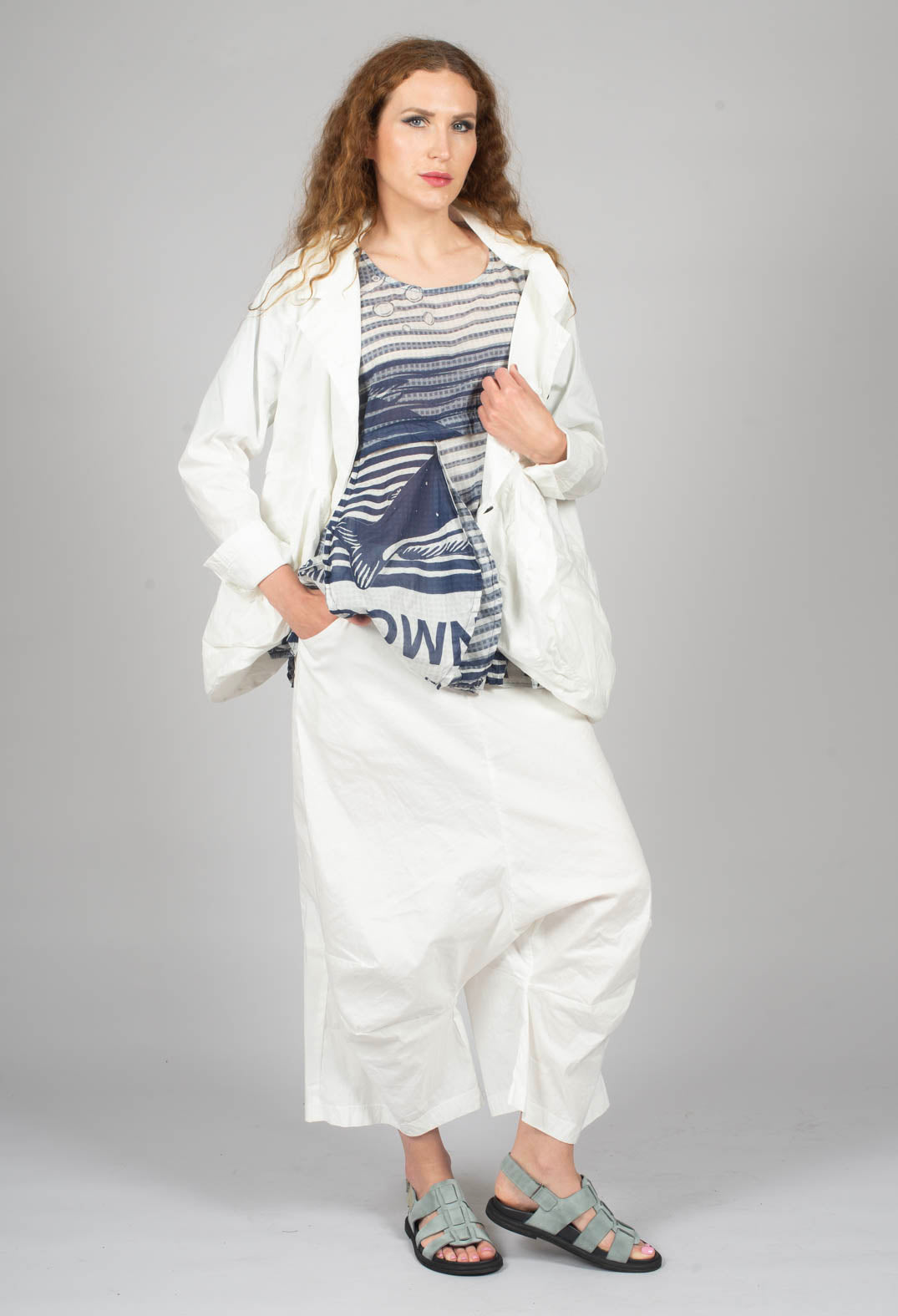 Oversized Lightweight Cotton Top in Navy Print