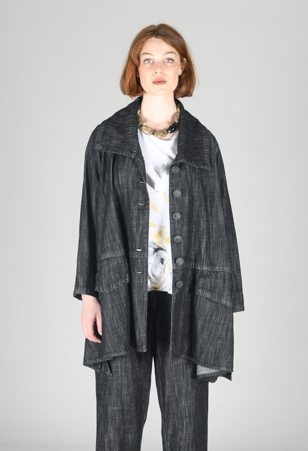 Denim Style Coat in Black