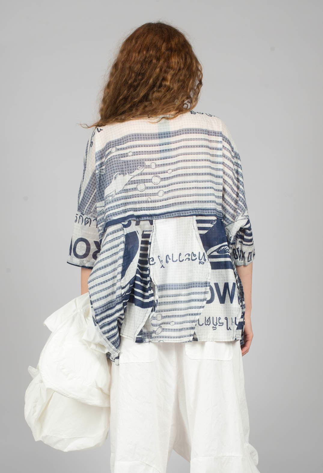 Oversized Lightweight Cotton Top in Navy Print
