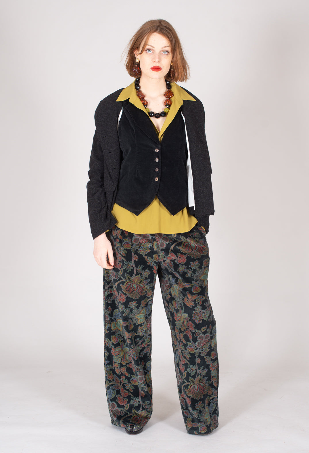 Paisley Print Velvet Trousers in Black