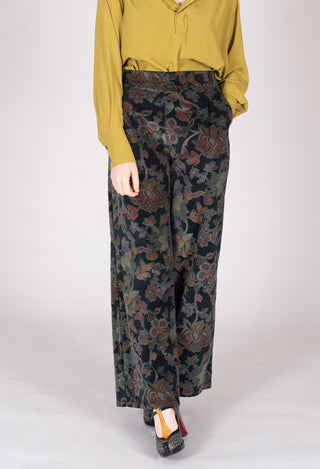 Paisley Print Velvet Trousers in Black