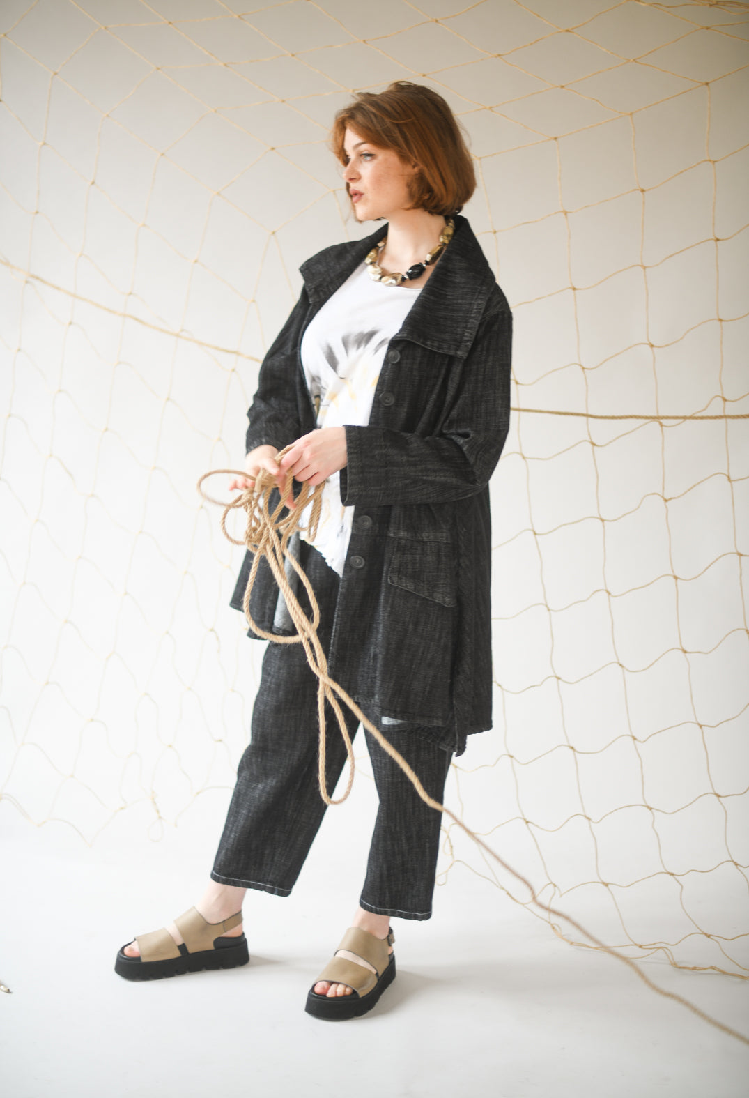 Denim Style Trousers in Black