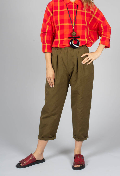 Barrel Leg Trouser in Military Green