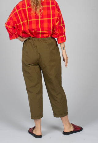 Barrel Leg Trouser in Military Green