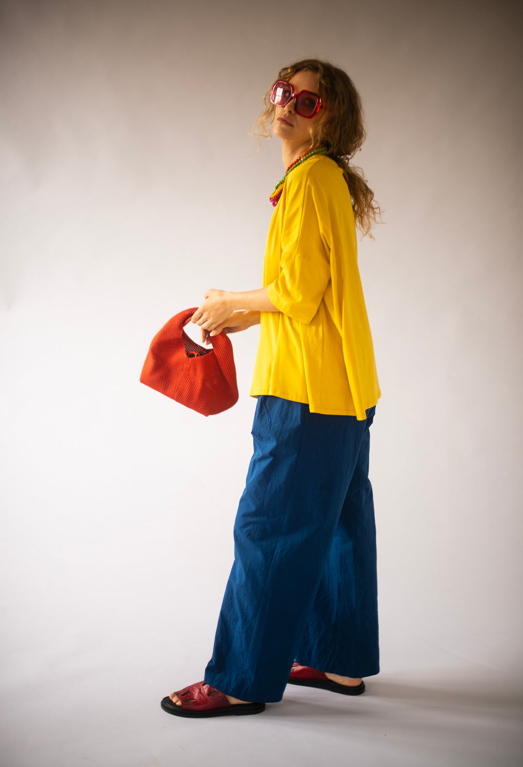 Wide Leg Straight Trousers in Marine Blue