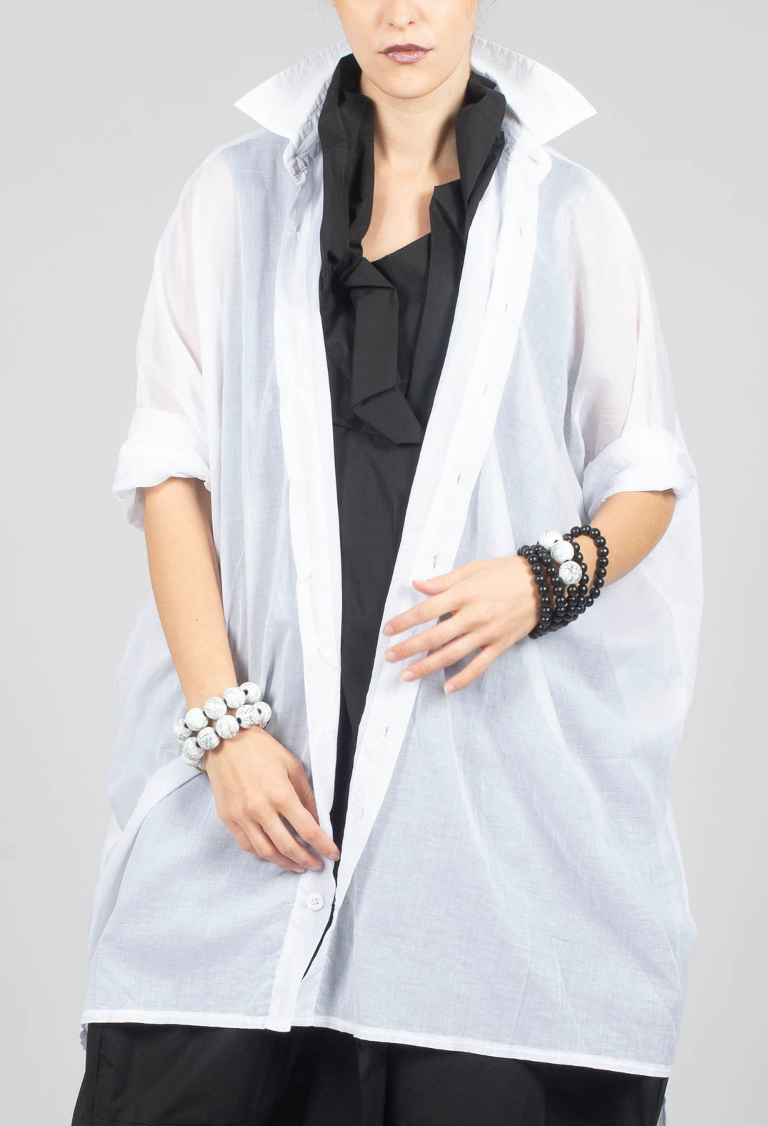Longline Shirt in White with White Application