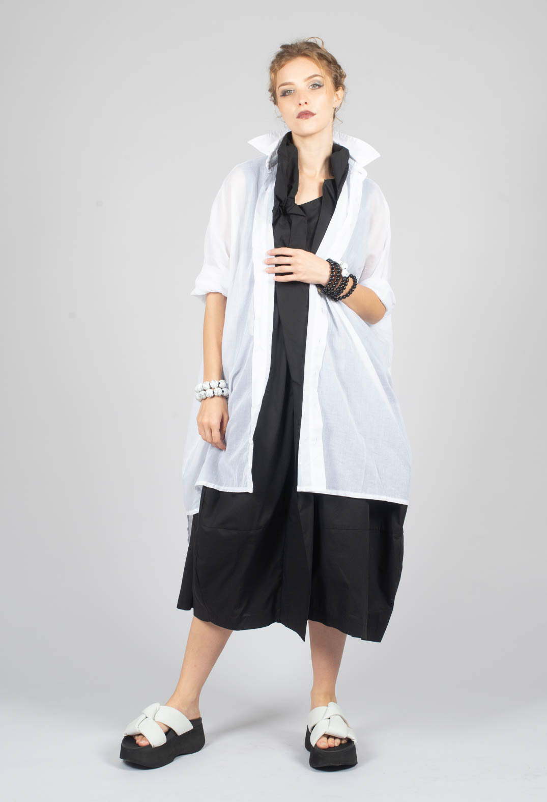 Longline Shirt in White with White Application