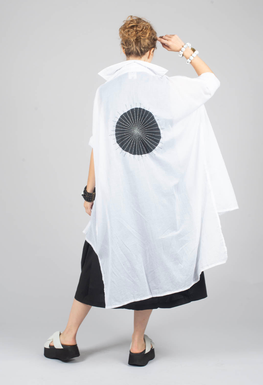 Longline Shirt in White with White Application