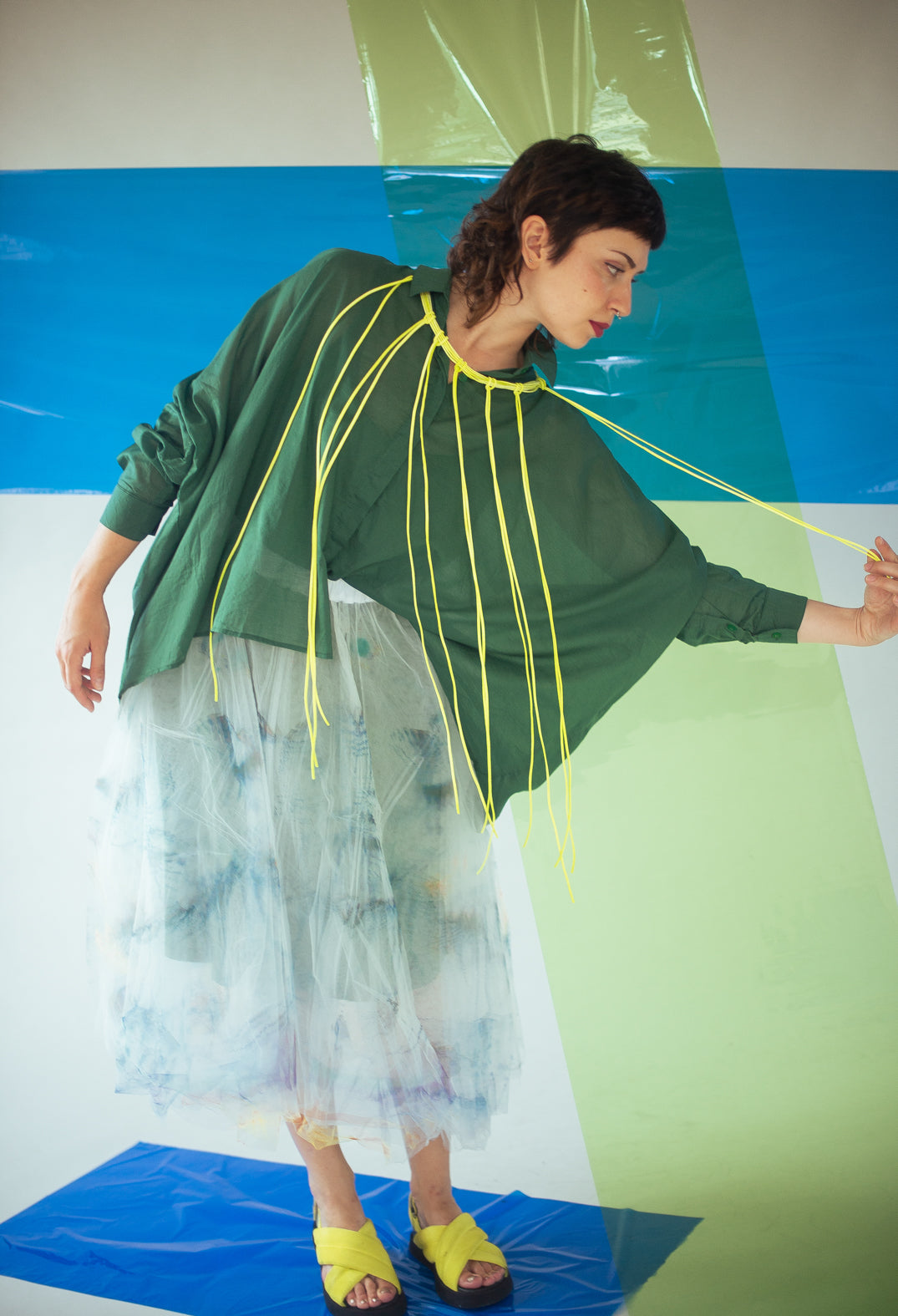 Printwork Tulle Skirt in Blue