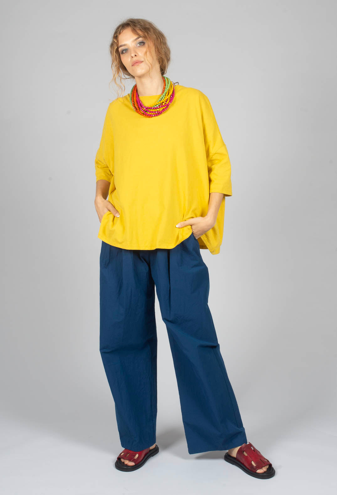 Wide Leg Straight Trousers in Marine Blue