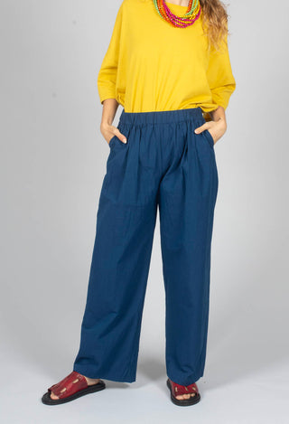 Wide Leg Straight Trousers in Marine Blue