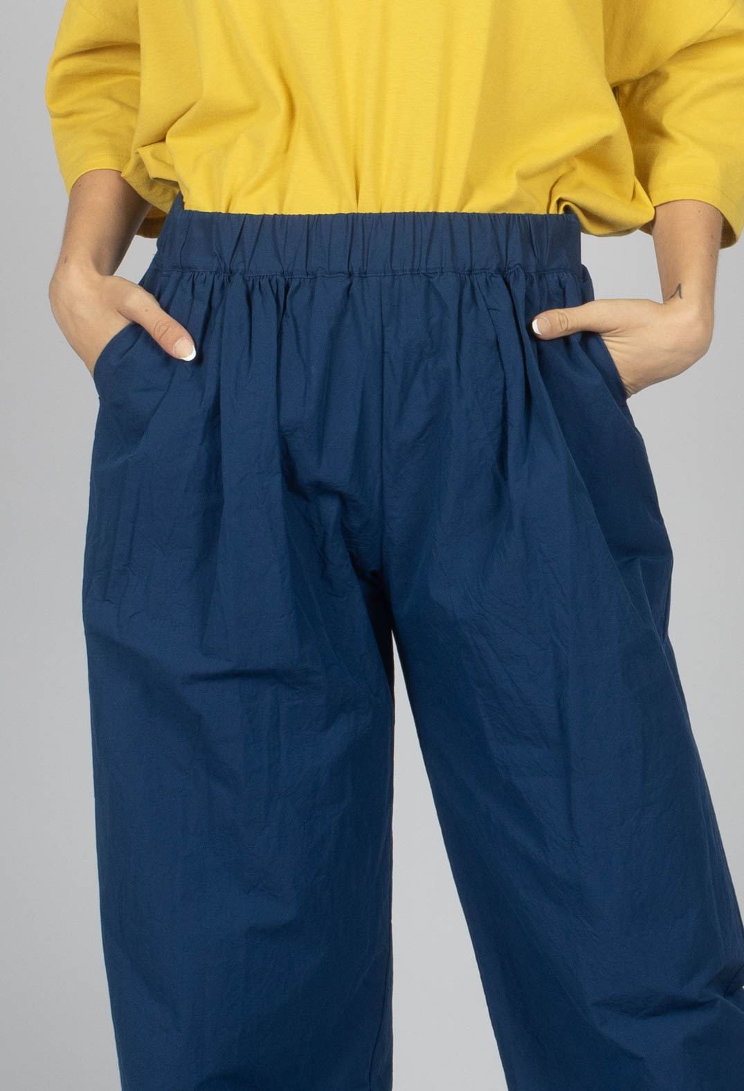 Wide Leg Straight Trousers in Marine Blue