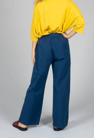 Wide Leg Straight Trousers in Marine Blue