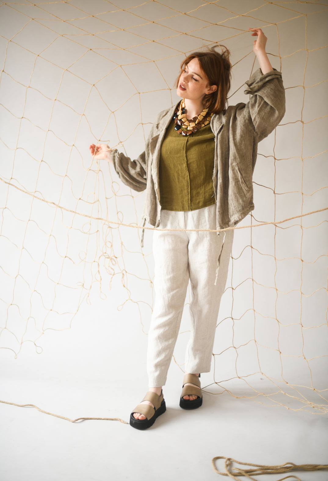 Straight Leg Trousers in Beige