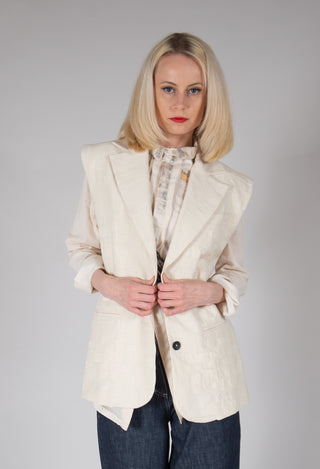 Textured Button Up Waistcoat in Natural