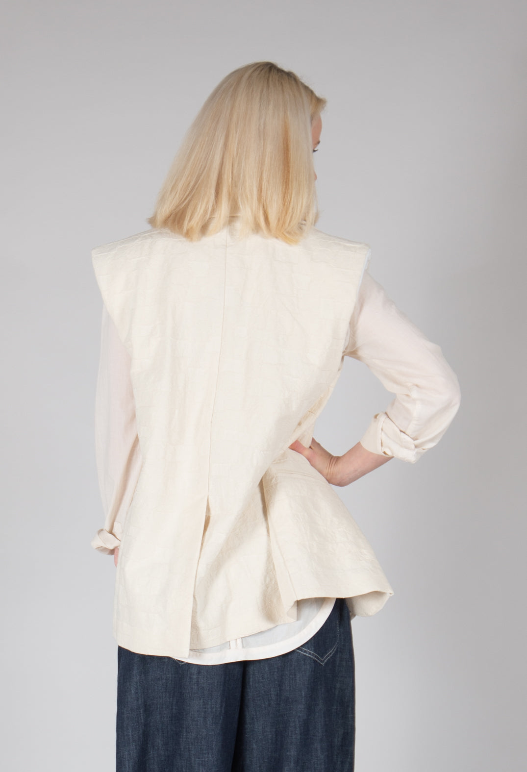 Textured Button Up Waistcoat in Natural