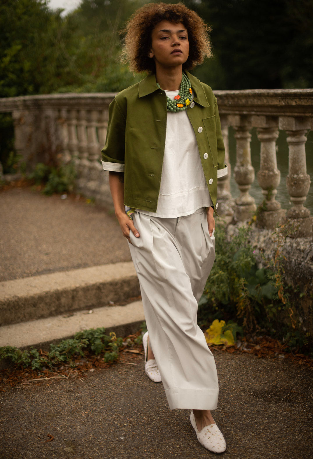 Ankle Hem Trousers in Beige