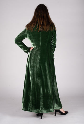 Long Velvet Coat in Petrol Green