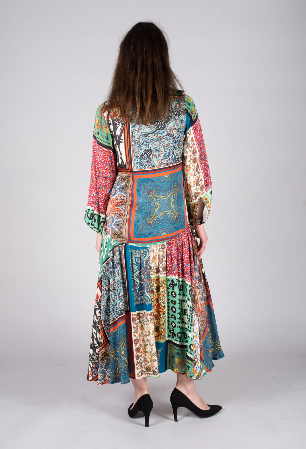 Chemise Dress in Patchwork Foulard Print