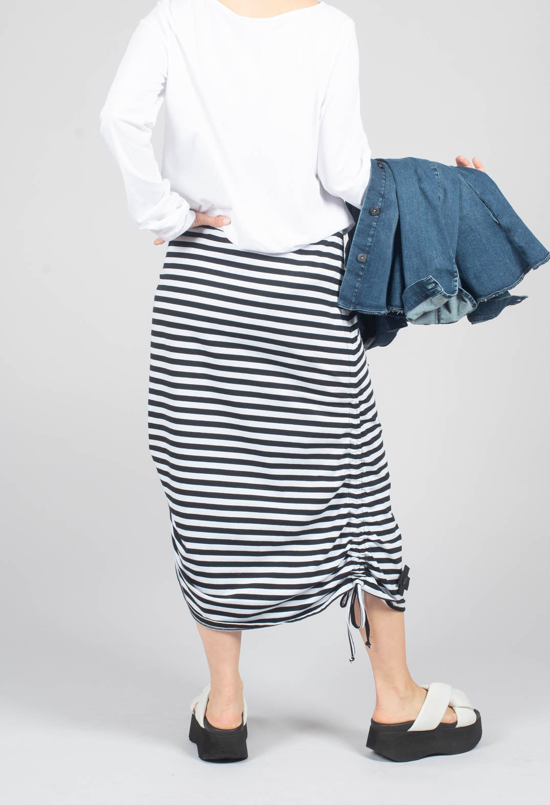 Three Pen Skirt in Black and White Stripe