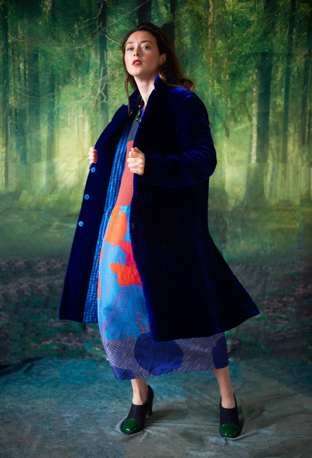 Bianco Levrin Colette Pomegranate Jacket in Velvet Plain Cobalt