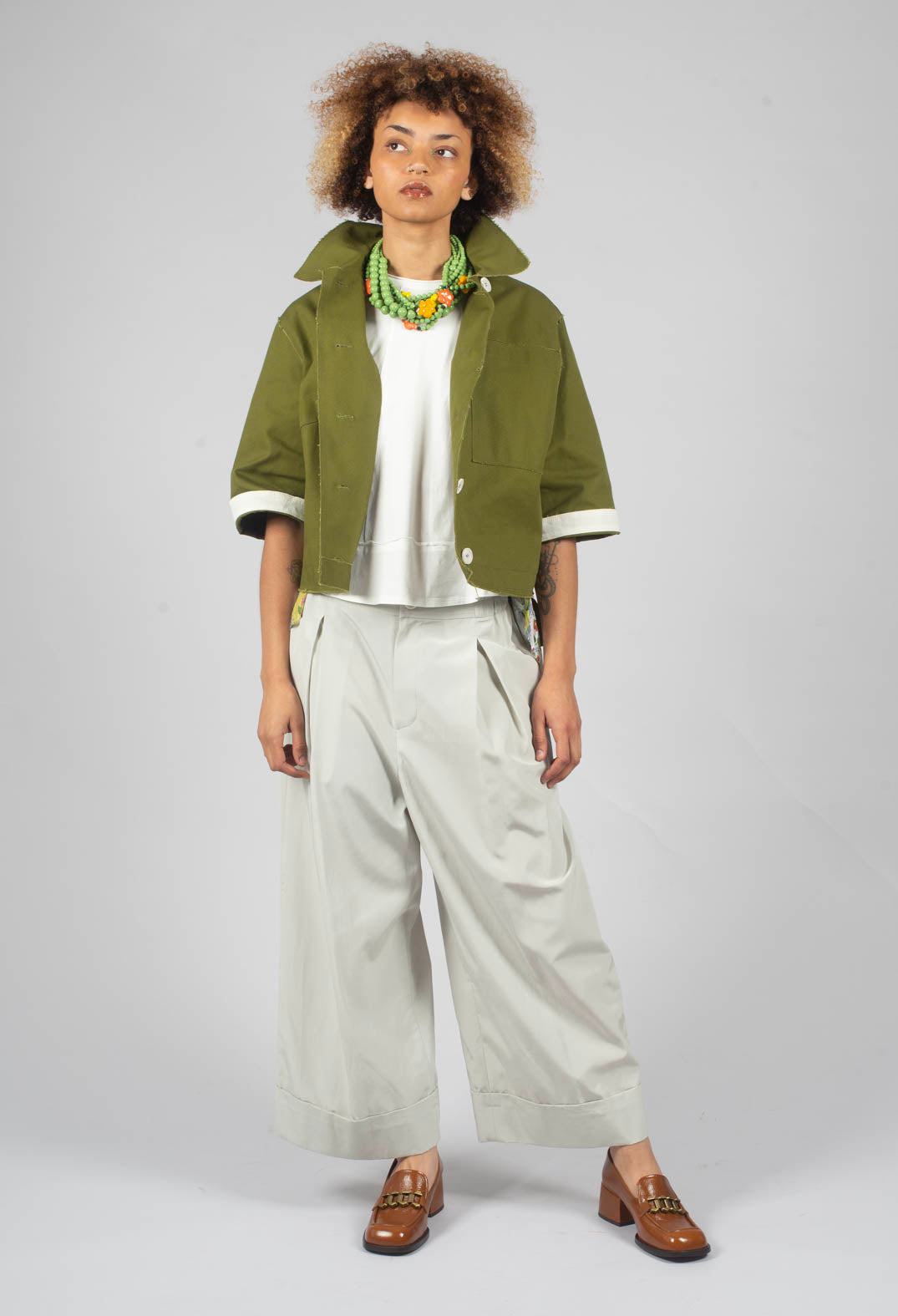 Ankle Hem Trousers in Beige