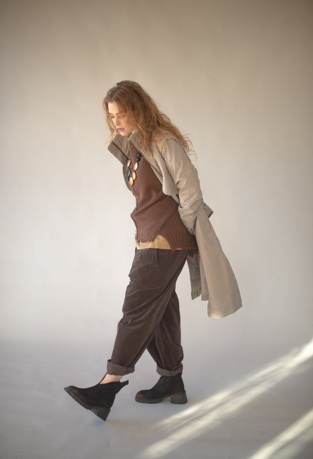 Skyet Coat in Beige Check