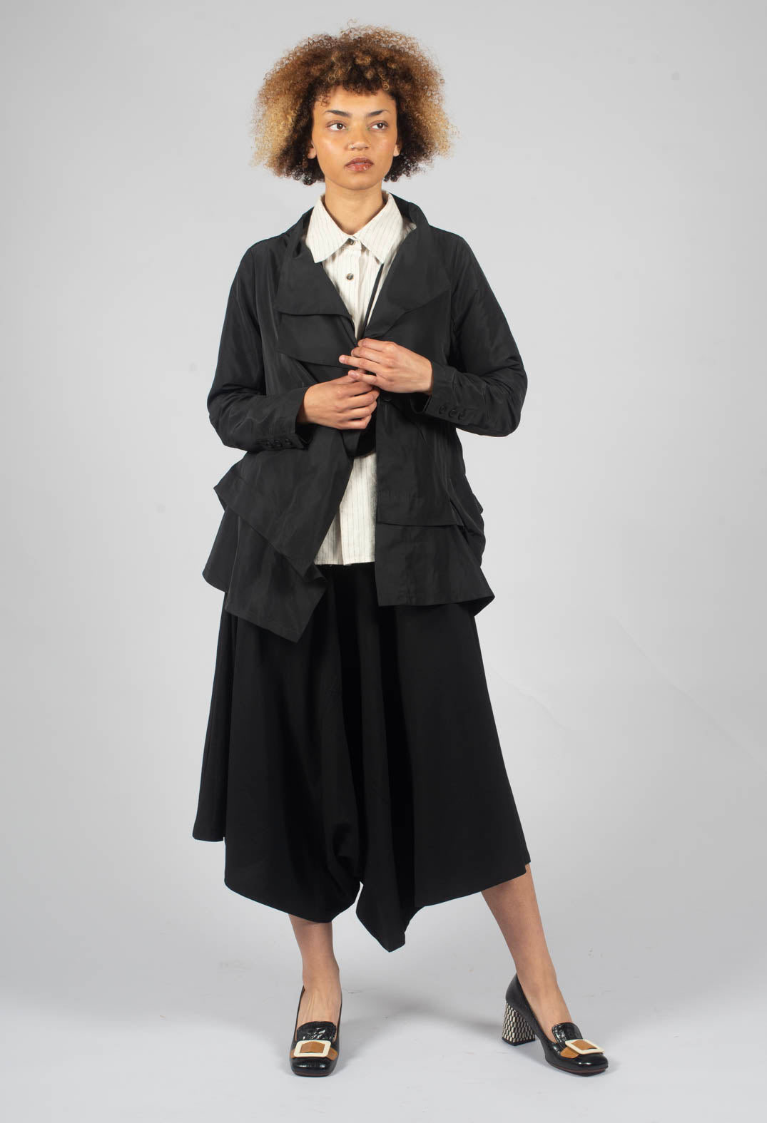 Wide Leg Drop Crotch Trousers in Black