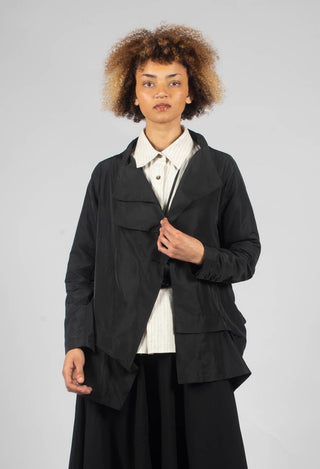 Open Collar Jacket with Hemline Feature in Black
