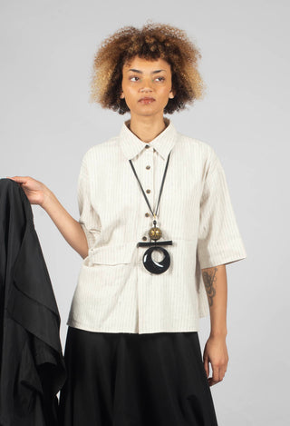 3/4 Sleeved Shirt with Statement Pocket in Ivory Stripe